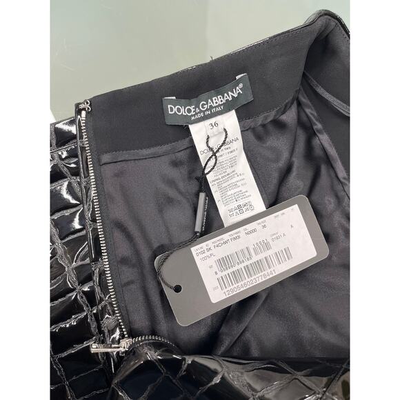 NWT Dolce & Gabbana Black Croc Faux-Leather Midi Skirt IT 36 US XXS - Picture 14 of 14